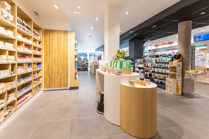 Mobilier sur-mesure dédié aux produits de médecine douce, optimisant l’exposition et le confort client.