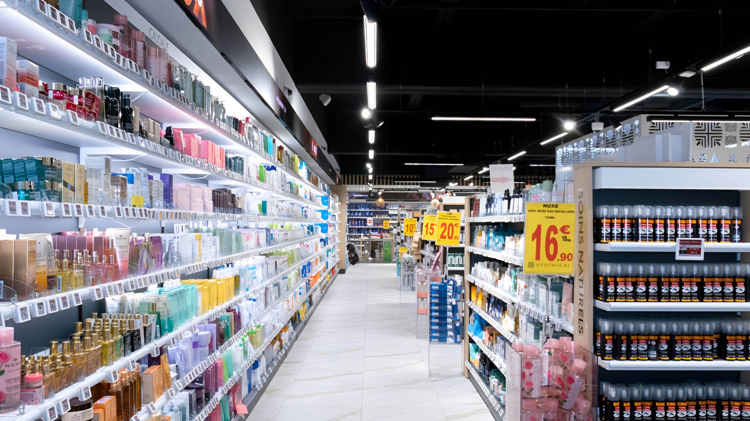 Linéaires organisés dans l’espace de vente, optimisant la visibilité et l’accès aux produits.